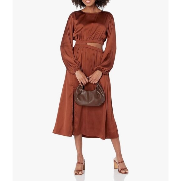 The drop Womens Cutout Midi Dress Long Sleeve Rust Satin - Picture 1 of 4